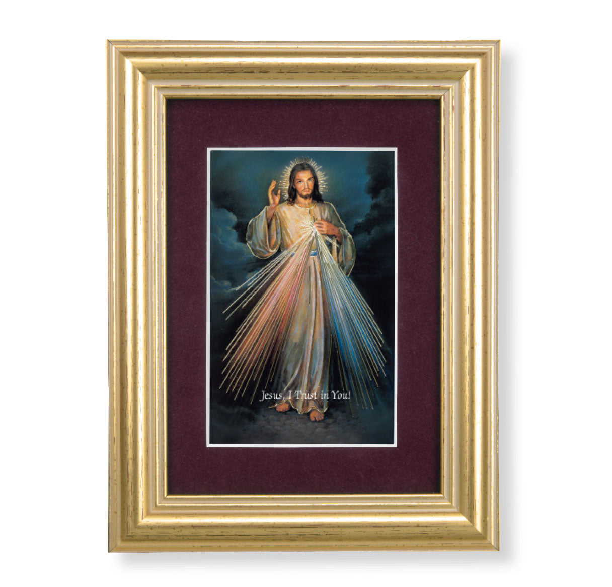 Divine Mercy Framed Art with Maroon Velvet Matting