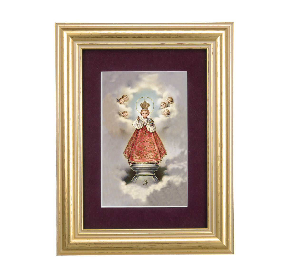 Infant of Prague Framed Art with Maroon Velvet Matting