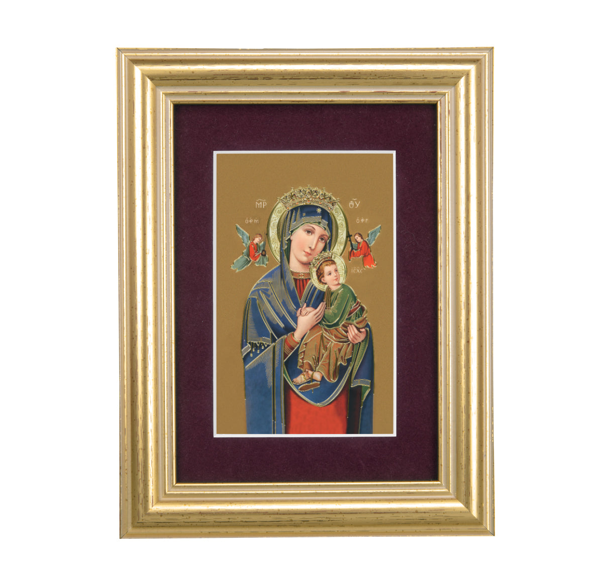 Our Lady of Perpetual Help Framed Art with Maroon Velvet Matting