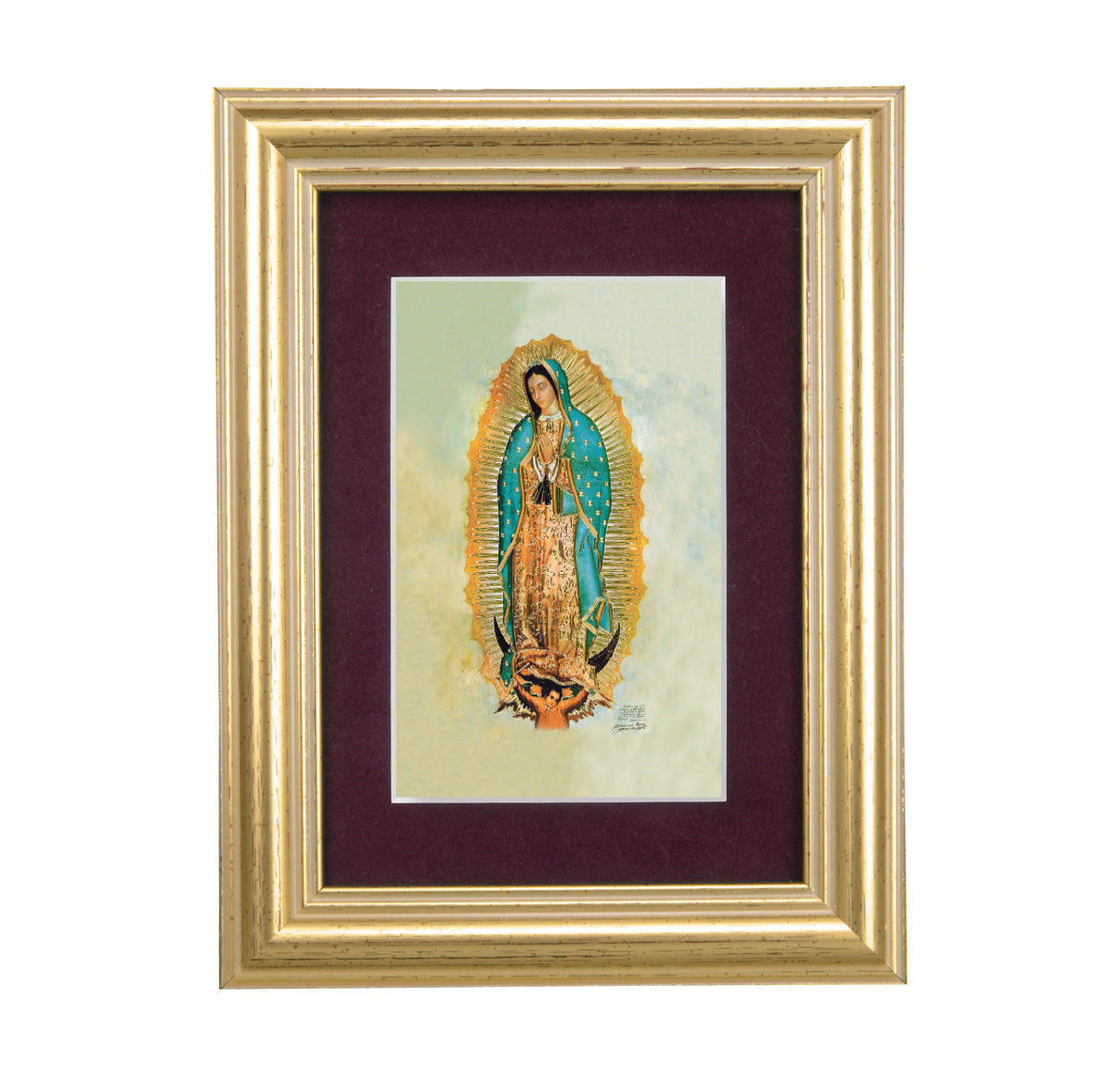 Our Lady of Guadalupe Framed Art with Maroon Velvet Matting