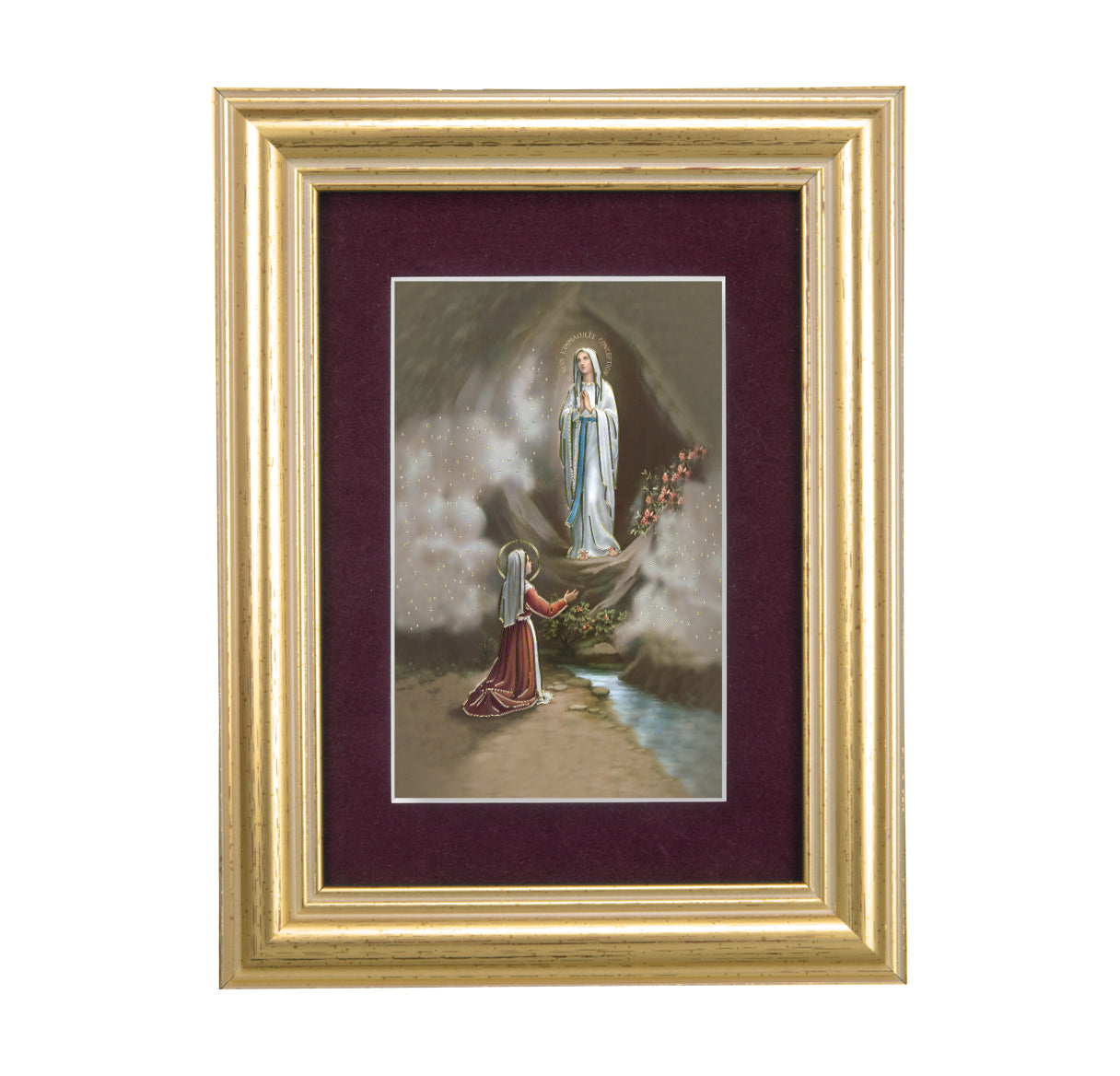 Our Lady of Lourdes Framed Art with Maroon Velvet Matting