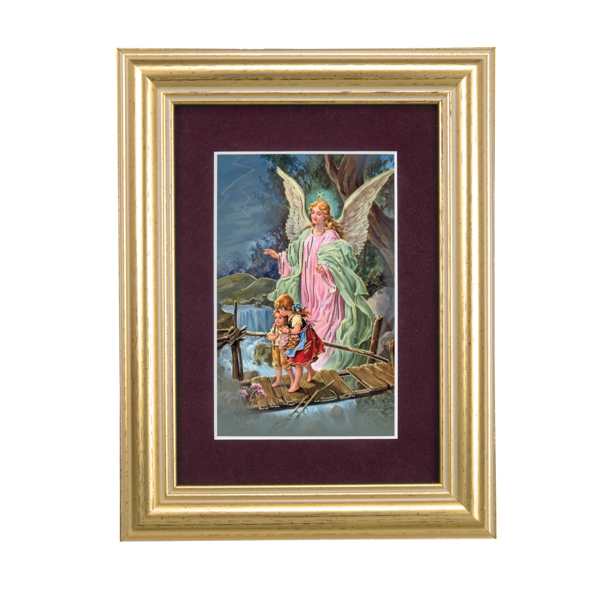 Guardian Angel Framed Art with Maroon Velvet Matting
