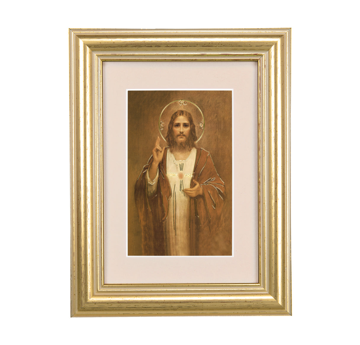 Sacred Heart of Jesus Framed Art with Maroon Velvet Matting