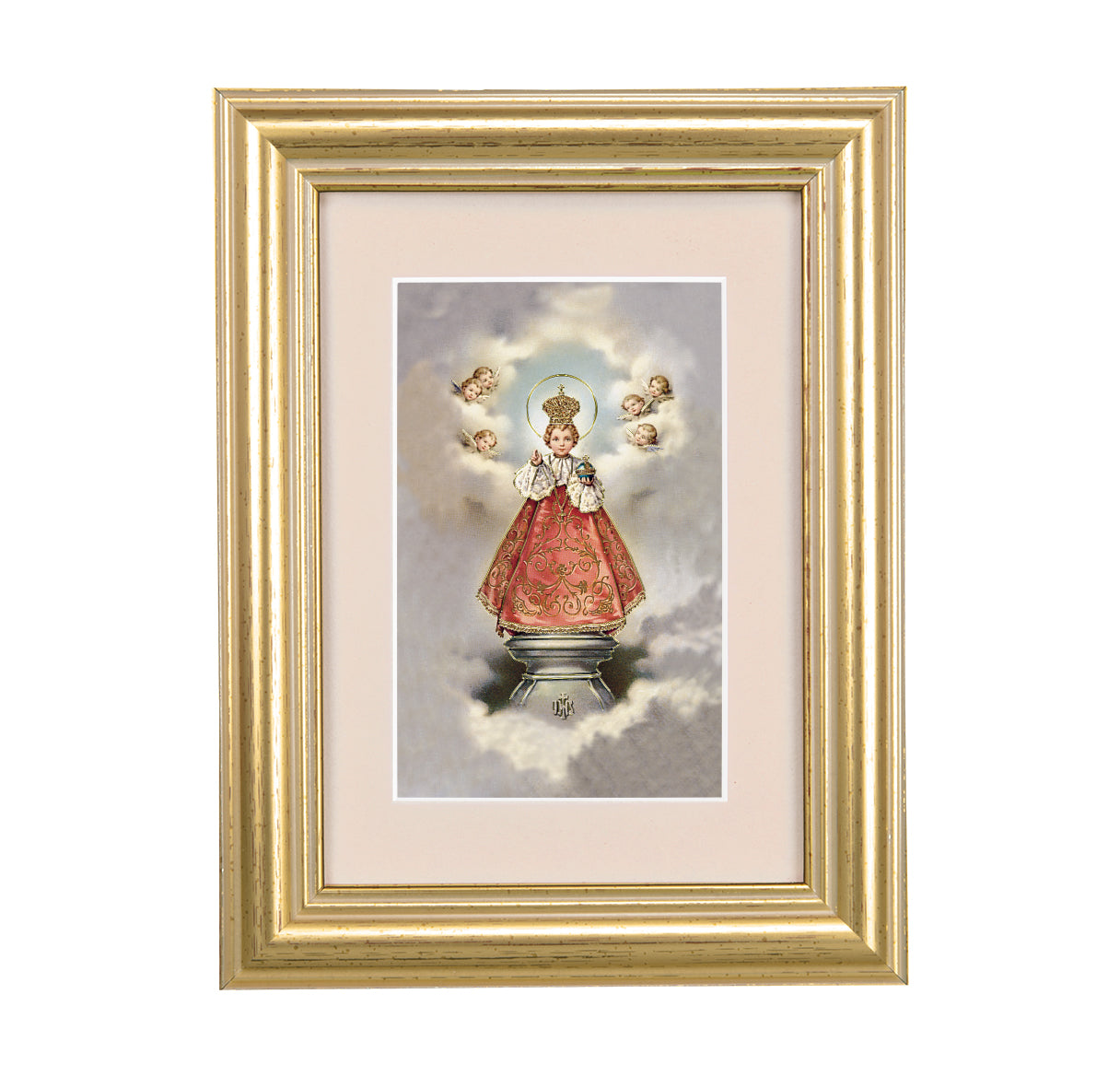 Infant of Prague Framed Art with Maroon Velvet Matting