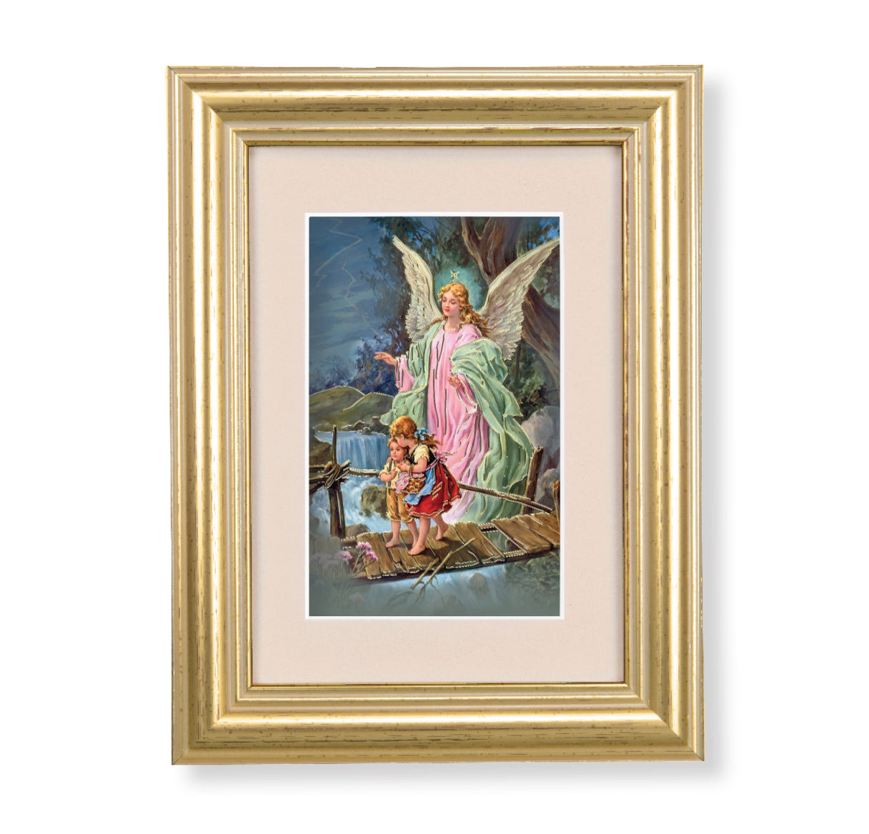 Guardian Angel Framed Art with Maroon Velvet Matting
