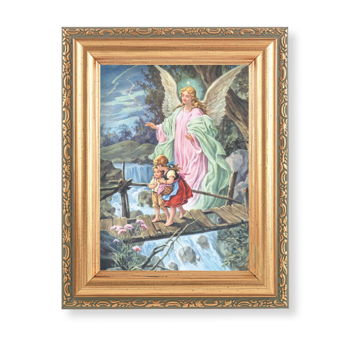 Guardian Angel Antique Gold Framed Art