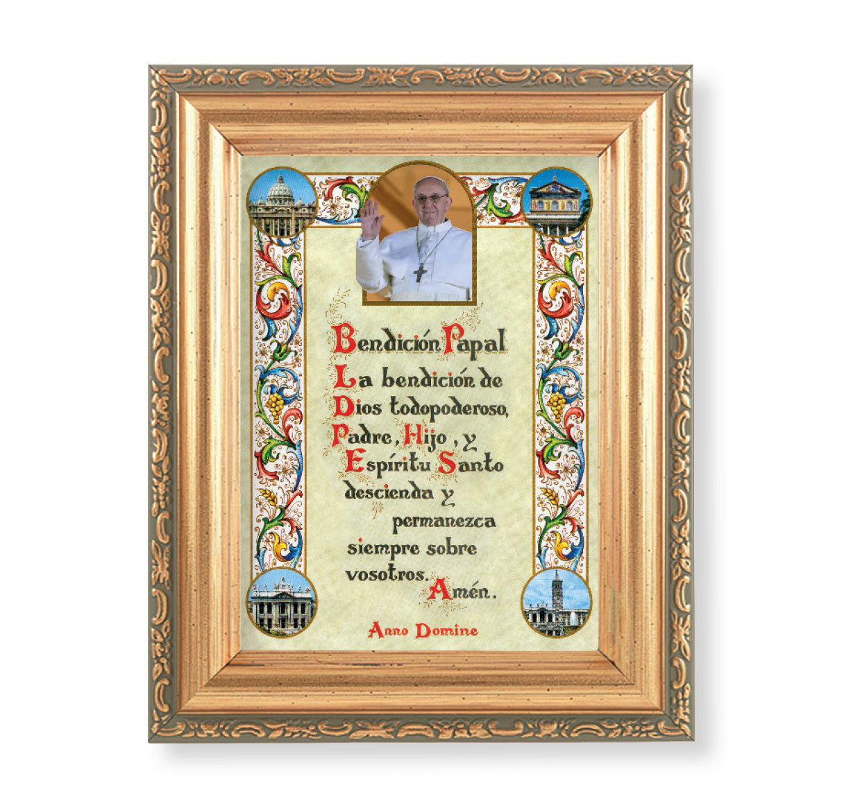 Pope Francis Blessing (Spanish) Antique Gold Framed Art
