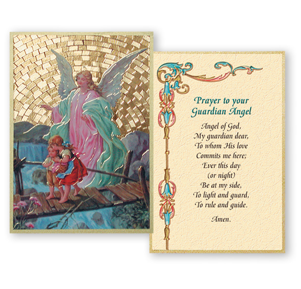 Guardian Angel Crossing Bridge Gold Foil Mosaic Plaque