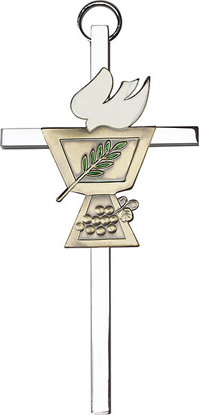 4 inch Antique Gold Confirmation Chalice on a Polished Silver Finish Cross