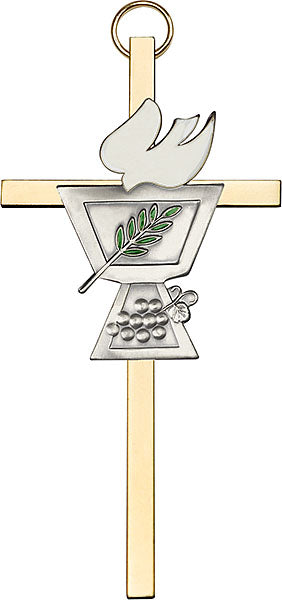 4 inch Antique Silver Confirmation Chalice on a Polished Brass Cross