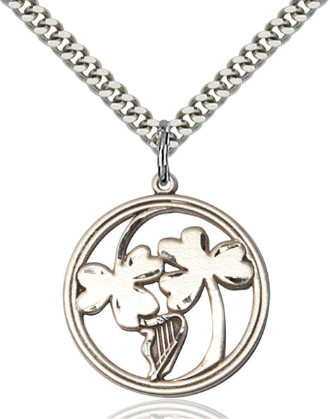 Sterling Silver IRISH SHAMROCK / HARP Pendant