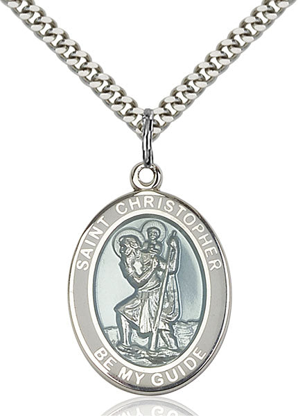 Sterling Silver Saint Christopher White Border Penda
