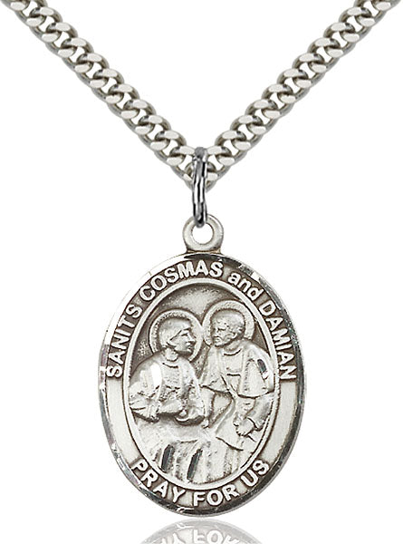 Sterling Silver Saints. Cosmas & Damian Pendant
