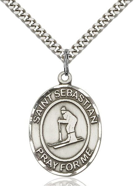 Sterling Silver Saint Sebastian/Skiing Pendant