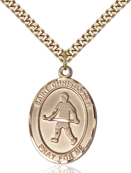 14kt Gold Filled Saint Christopher / Field Hockey Pendant