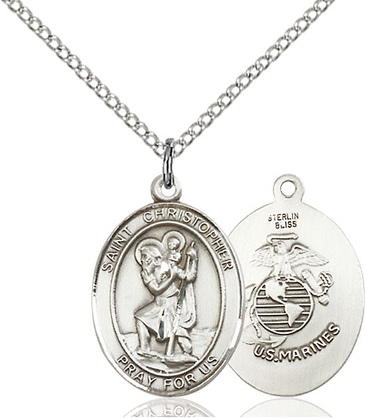 Sterling Silver Saint Christopher / Marines Pendant