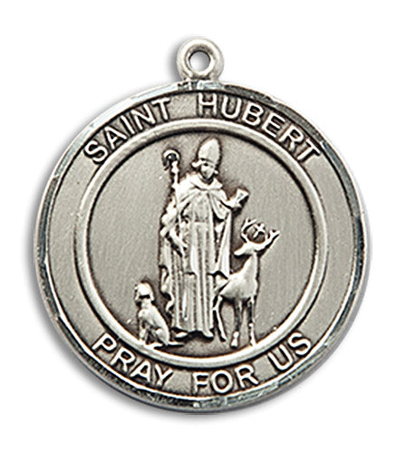 Saint Hubert Sterling Silver Medal Necklace - Patron Saint Of Hunters & Archers - 24 Inch Chain