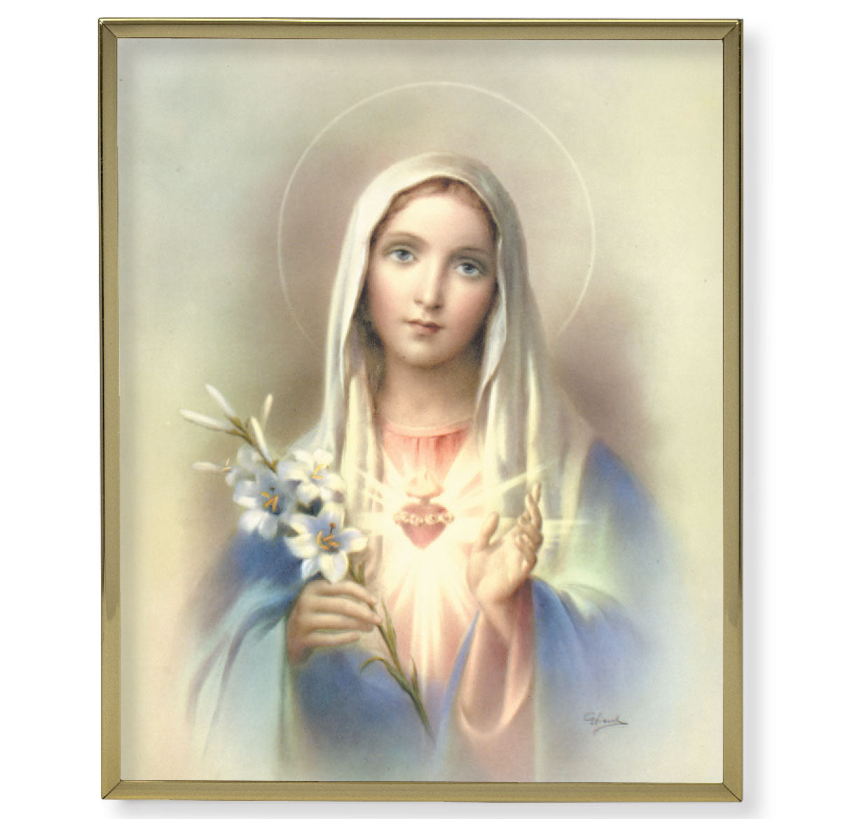 Immaculate Heart of Mary Gold Framed Plaque Art