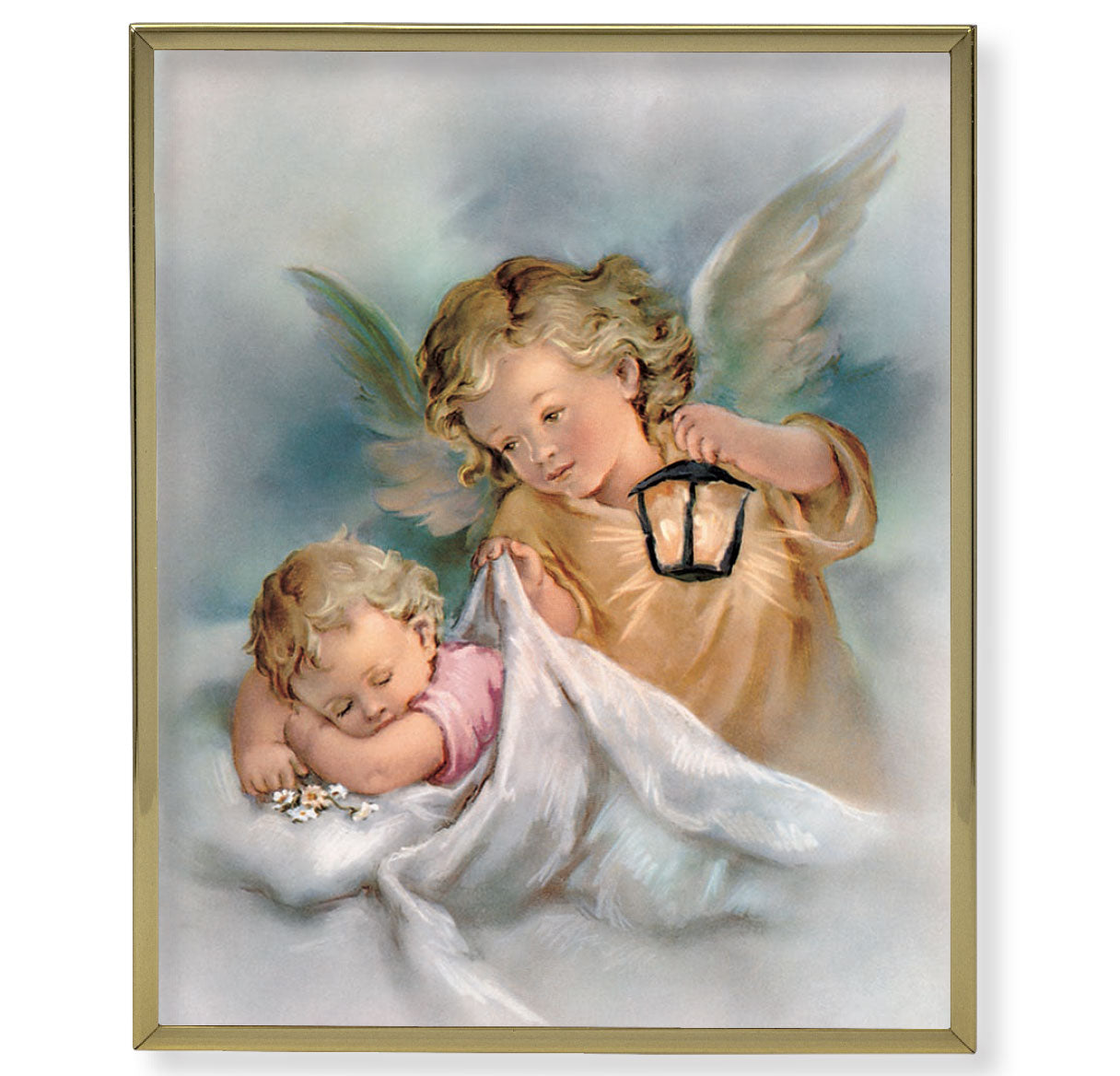 Guardian Angel with Lantern Gold Framed Plaque Art