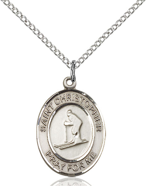 Sterling Silver Saint Christopher / Skiing Pendant