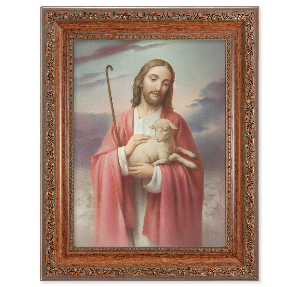 Good Shepherd Mahogany Finish Framed Art