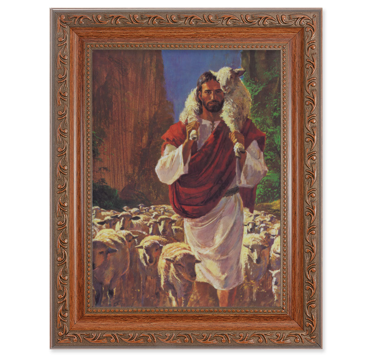Good Shepherd Mahogany Finish Framed Art