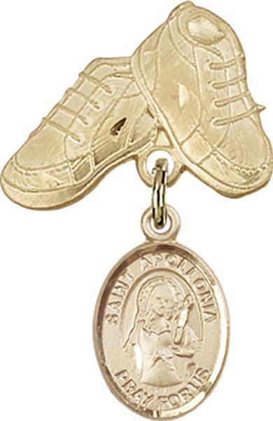 14kt Gold Baby Badge with St. Apollonia Charm and Baby Boots Pin