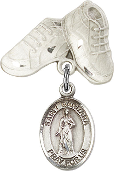 Sterling Silver Baby Badge with St. Barbara Charm and Baby Boots Pin