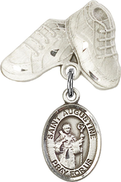 Sterling Silver Baby Badge with St. Augustine Charm and Baby Boots Pin