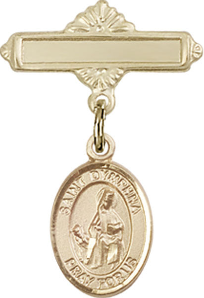 14kt Gold Filled Baby Badge with St. Dymphna Charm and Polished Badge Pin
