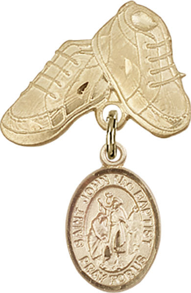 14kt Gold Baby Badge with St. John the Baptist Charm and Baby Boots Pin