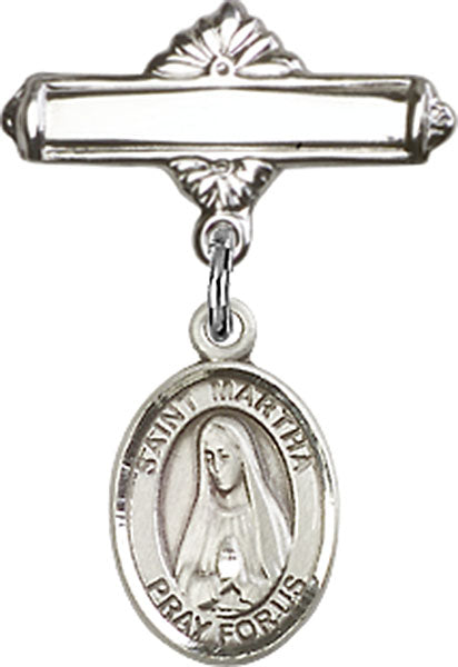 Sterling Silver Baby Badge with St. Martha Charm and Polished Badge Pin