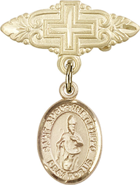 14kt Gold Filled Baby Badge with St. Augustine of Hippo Charm and Badge Pin with Cross