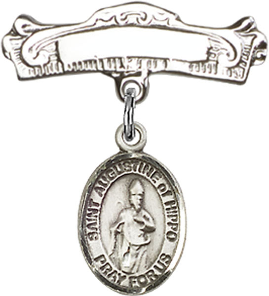 Sterling Silver Baby Badge with St. Augustine of Hippo Charm and Arched Polished Badge Pin