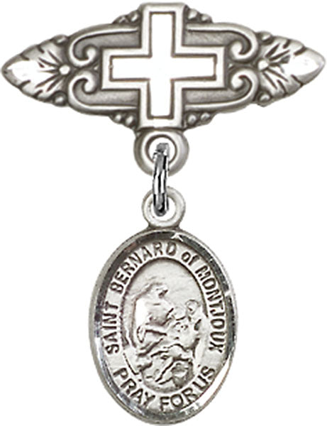 Sterling Silver Baby Badge with St. Bernard of Montjoux Charm and Badge Pin with Cross