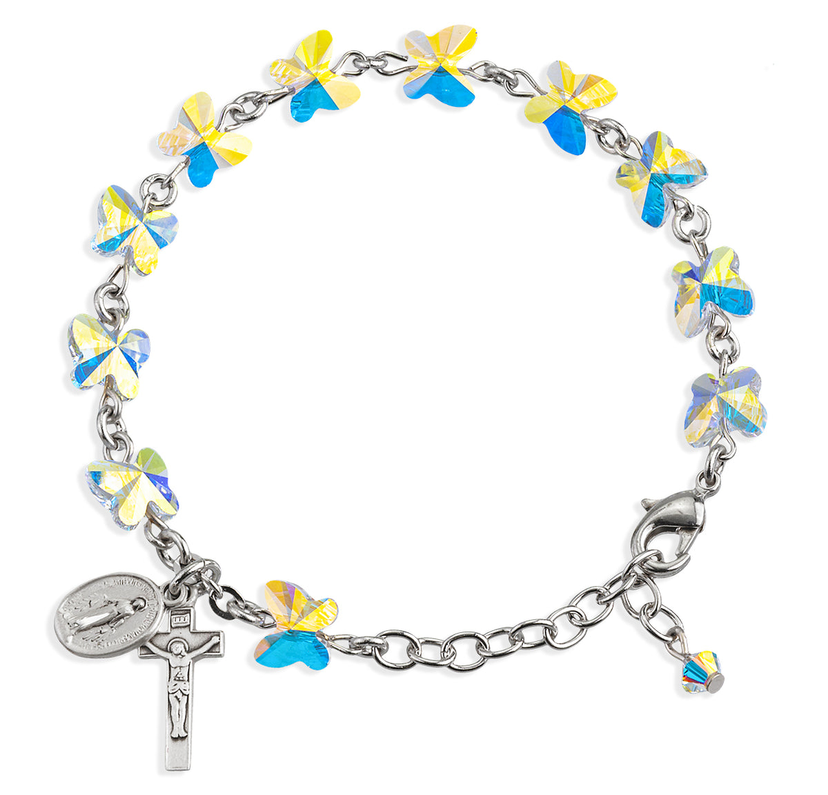 Sterling Silver Rosary Bracelet Created with 8mm Aurora Borealis Finest Austrian Crystal Butterfly Beads by HMH