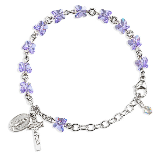 Sterling Silver Rosary Bracelet Created with 6mm Violet Swarovski Crystal Butterfly Beads by HMH