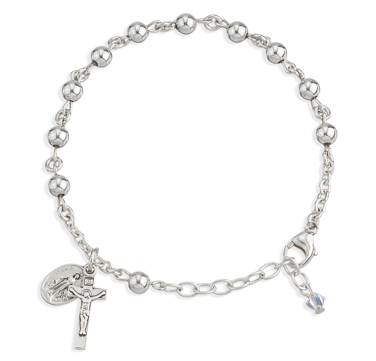 High Polished Round Sterling Silver Rosary Bracelet