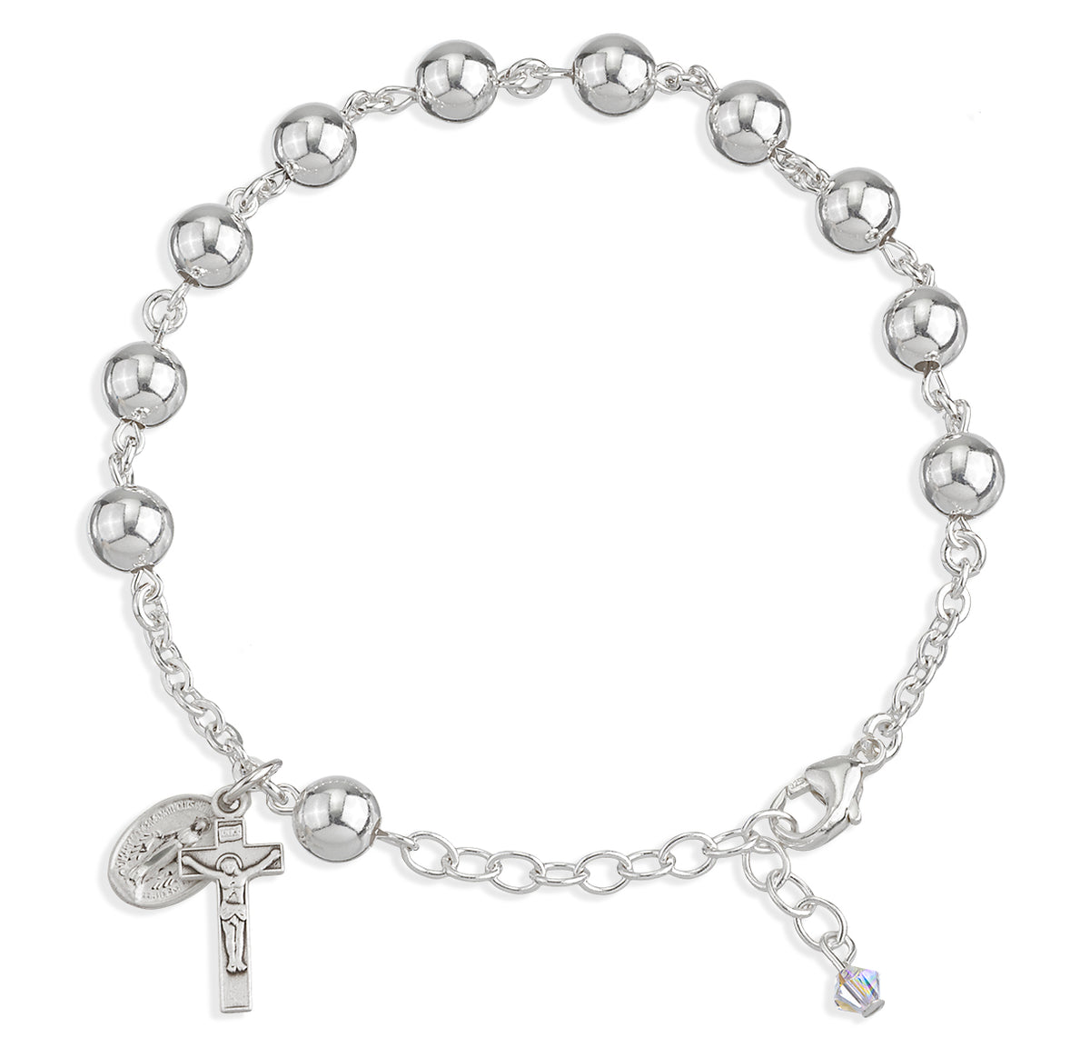 High Polished Round Sterling Silver Rosary Bracelet