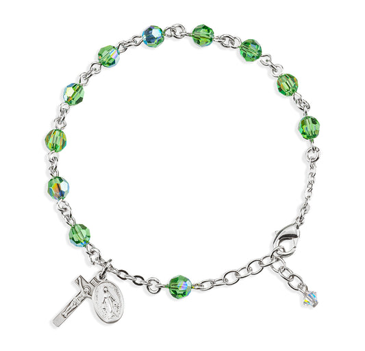 Sterling Silver Rosary Bracelet Created with 6mm Erinite Swarovski Crystal Round Beads by HMH