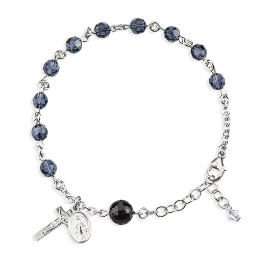 Sterling Silver Rosary Bracelet Created with 6mm Graphite Swarovski Crystal Round Beads by HMH