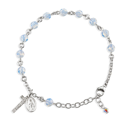 Sterling Silver Rosary Bracelet Created with 6mm Opal Swarovski Crystal Round Beads by HMH