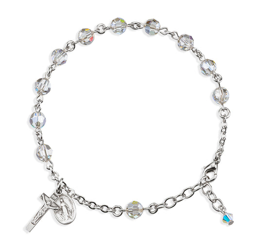 Sterling Silver Rosary Bracelet Created with 6mm Smoked Swarovski Crystal Round Beads by HMH