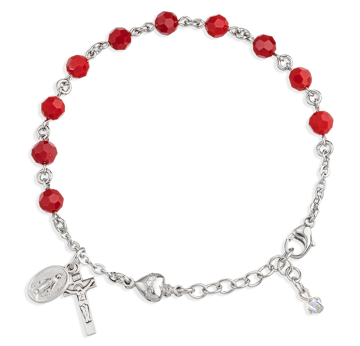 Sterling Silver Rosary Bracelet Created with 6mm Coral Swarovski Crystal Round Beads by HMH