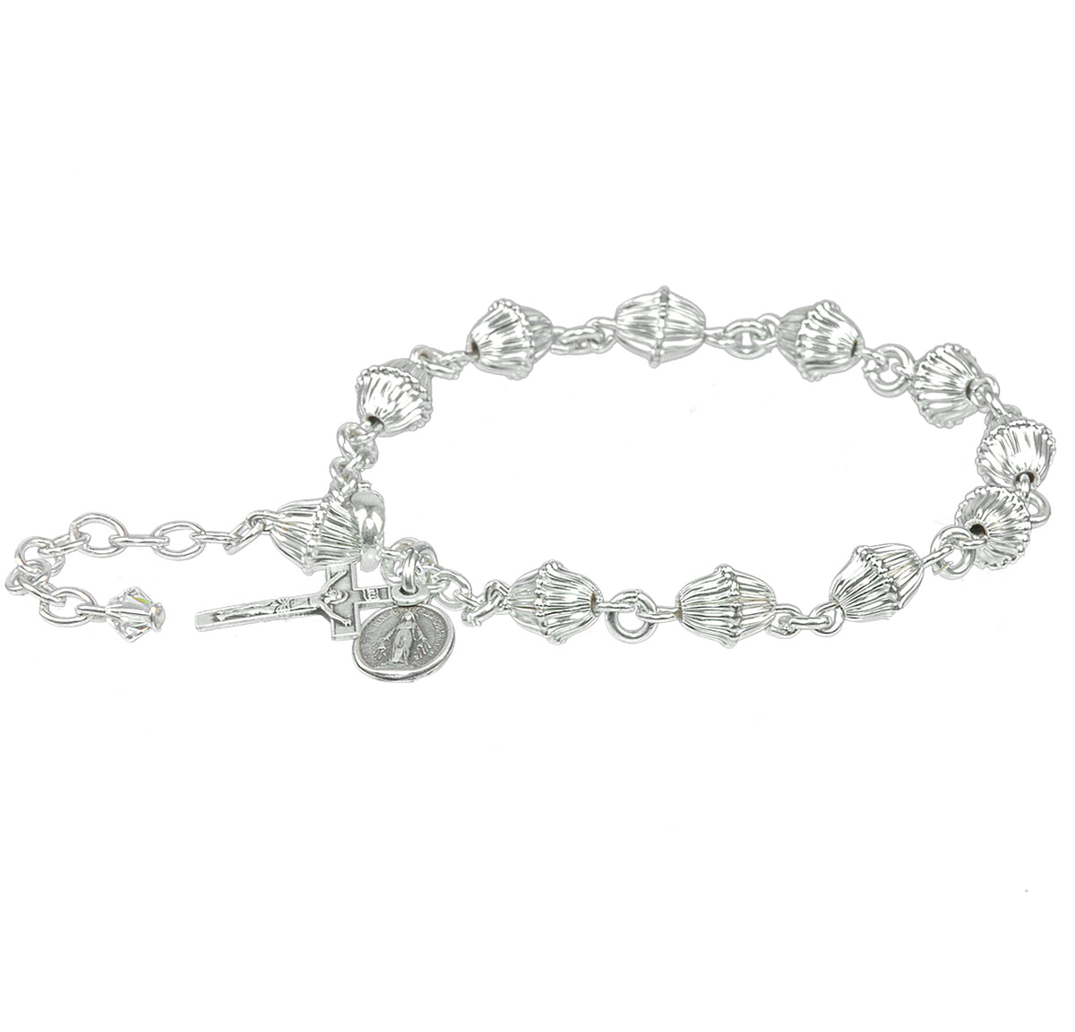 Bicone Corrugated Sterling Silver Rosary Bracelet