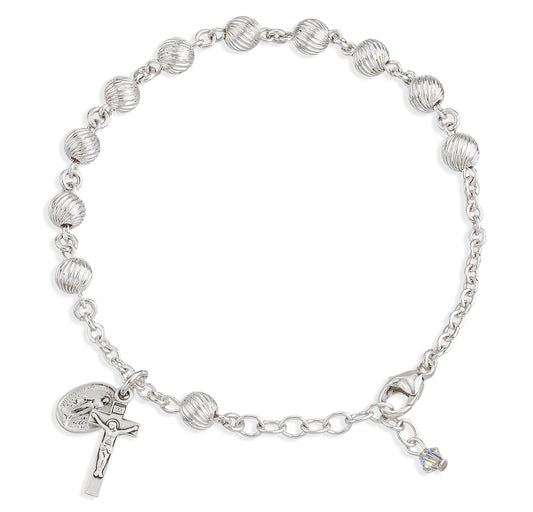 Swirl Corrugated Sterling Silver Rosary Bracelet
