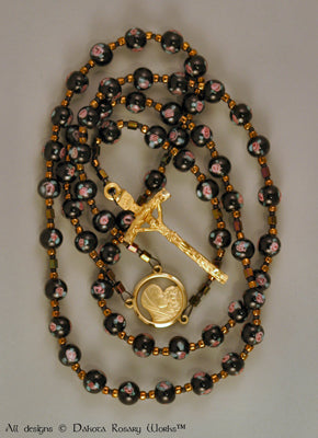 Lampworked Flower Glass Bead Rosary W Gold-Filled Papal Crucifix & Ma