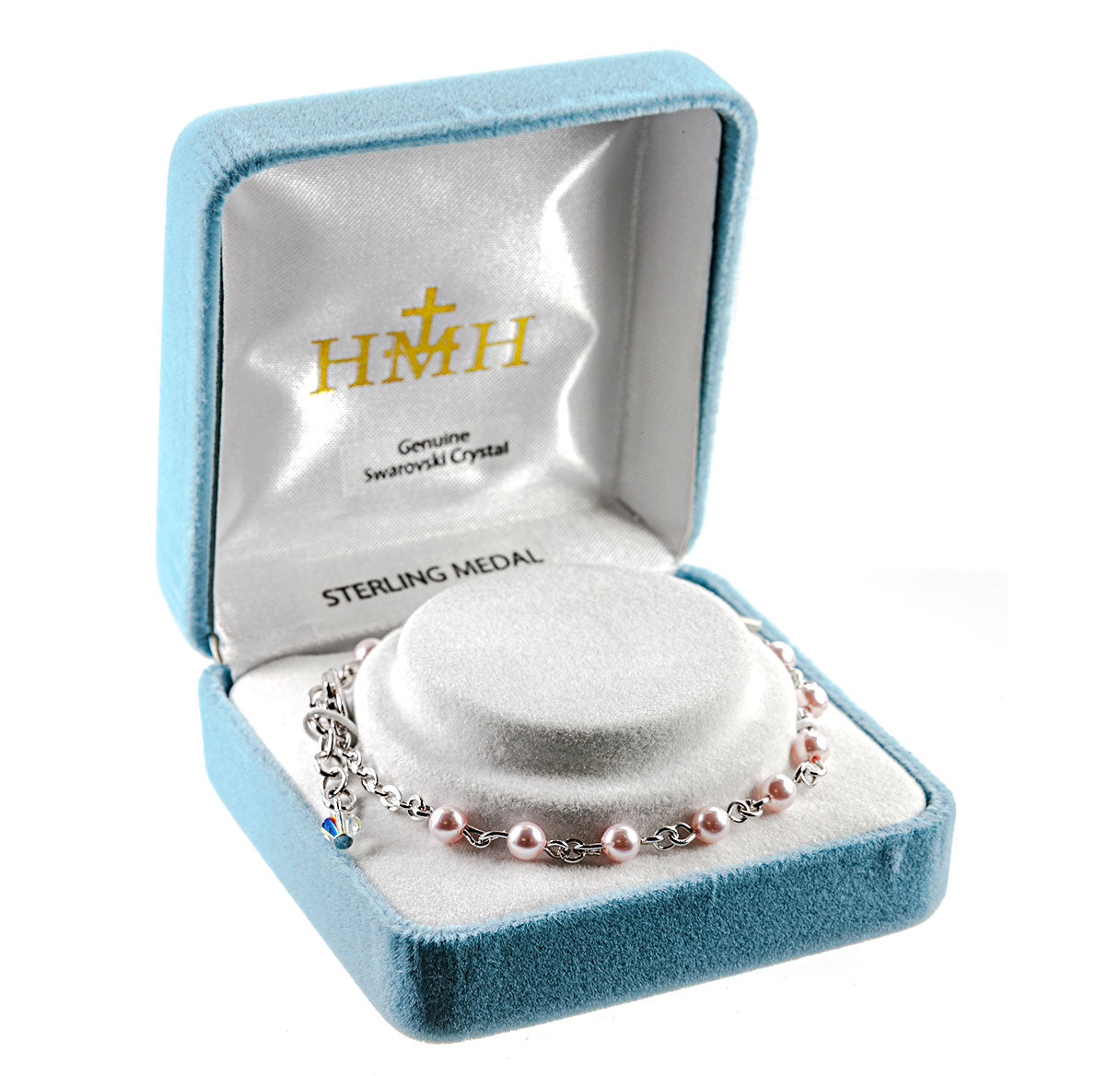 Rosary Bracelet Created with 4mm Pink Finest Austrian Crystal Imitation Pearl Beads by HMH