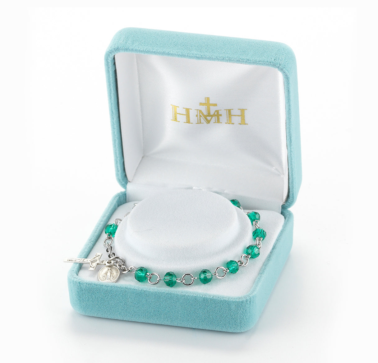 Emerald Round Faceted Crystal Rosary Bracelet