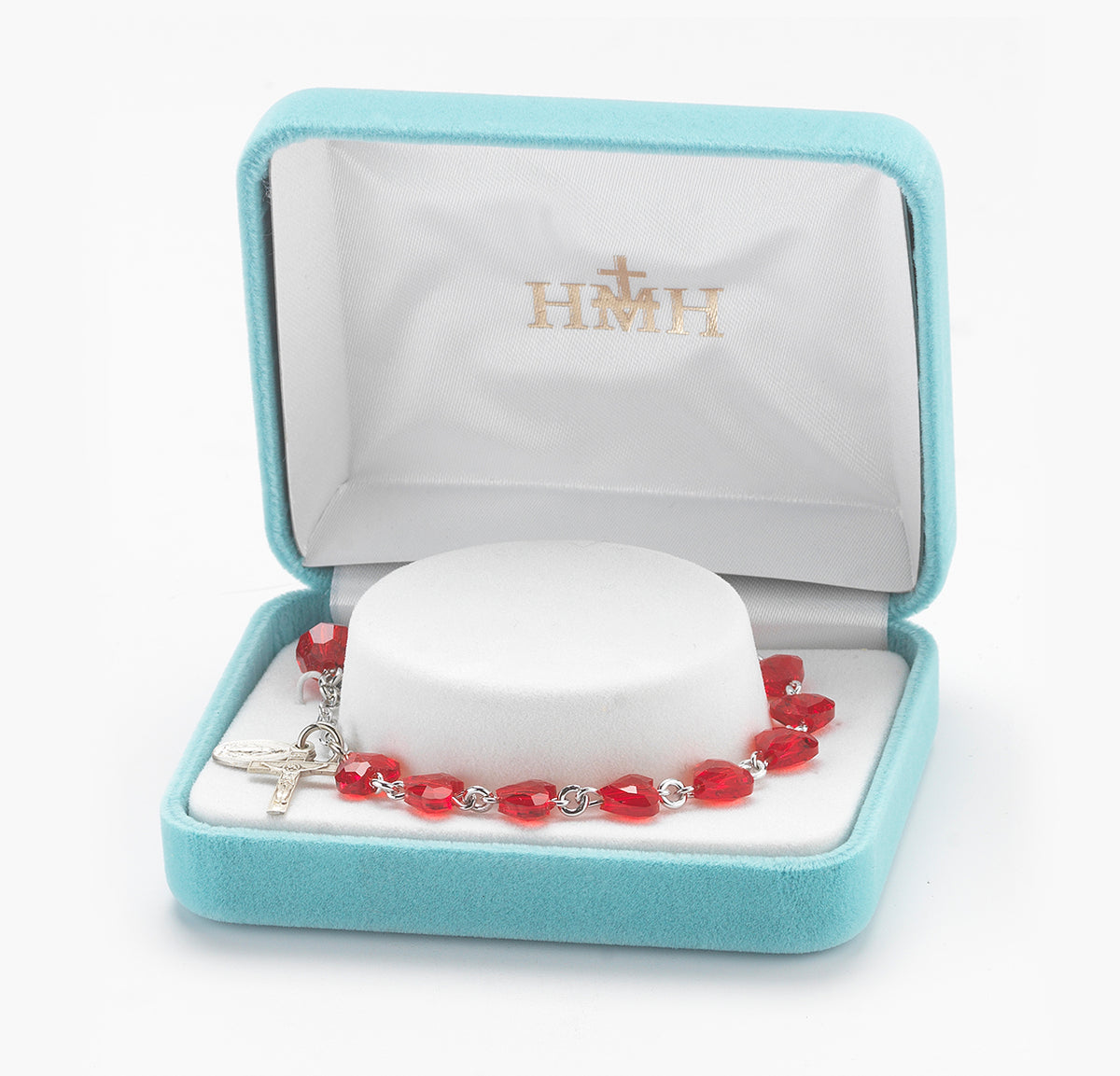 Rosary Bracelet Created with 8mm Red Finest Austrian Crystal Heart Shape Beads by HMH